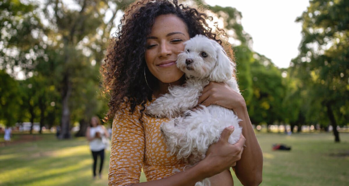 young-lady-cuddling-a-small-white-dog young-lady-cuddling-a-small-white-dog